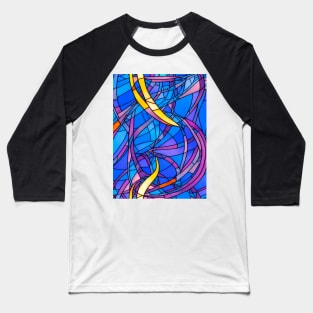 Stained Glass Design Pattern, Blue  and yellow scheme Baseball T-Shirt